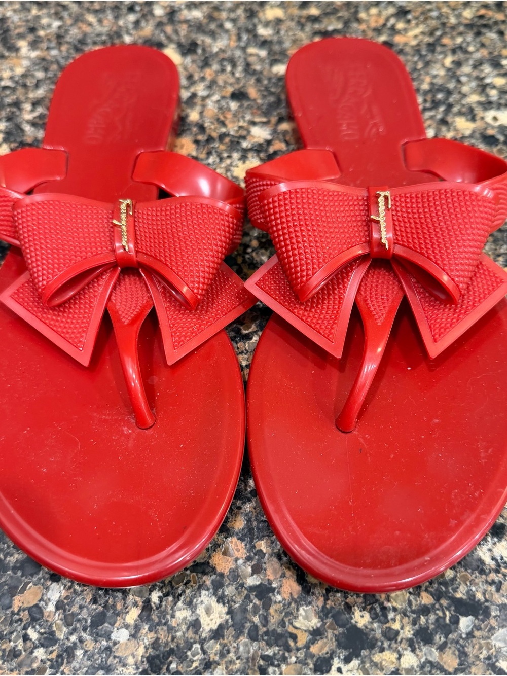 Salvatore Ferragamo  Red Bow Jelly Flip Flop Sandals size 8